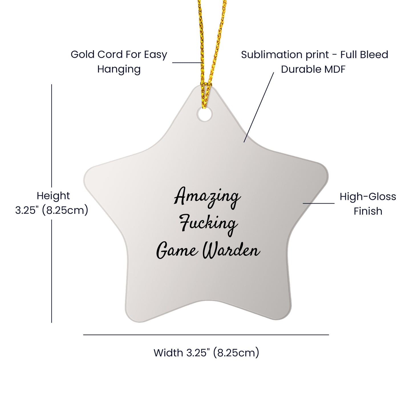Funny 'Amazing F--king Game Warden' Star Ornament, Gifts from Men to Game Wardens, Unique Christmas Unique Gifts