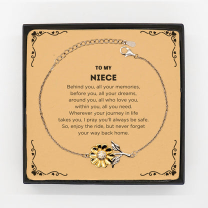 Niece Sunflower Bracelet Sentimental Birthday Christmas Unique Gifts - Behind you, all your memories, before you, all your dreams, around you, all who love you, within you, all you need - Mallard Moon Gift Shop