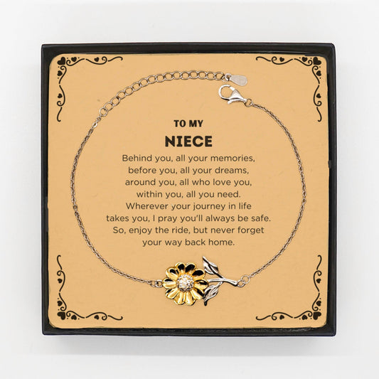 Niece Sunflower Bracelet Sentimental Birthday Christmas Unique Gifts - Behind you, all your memories, before you, all your dreams, around you, all who love you, within you, all you need - Mallard Moon Gift Shop