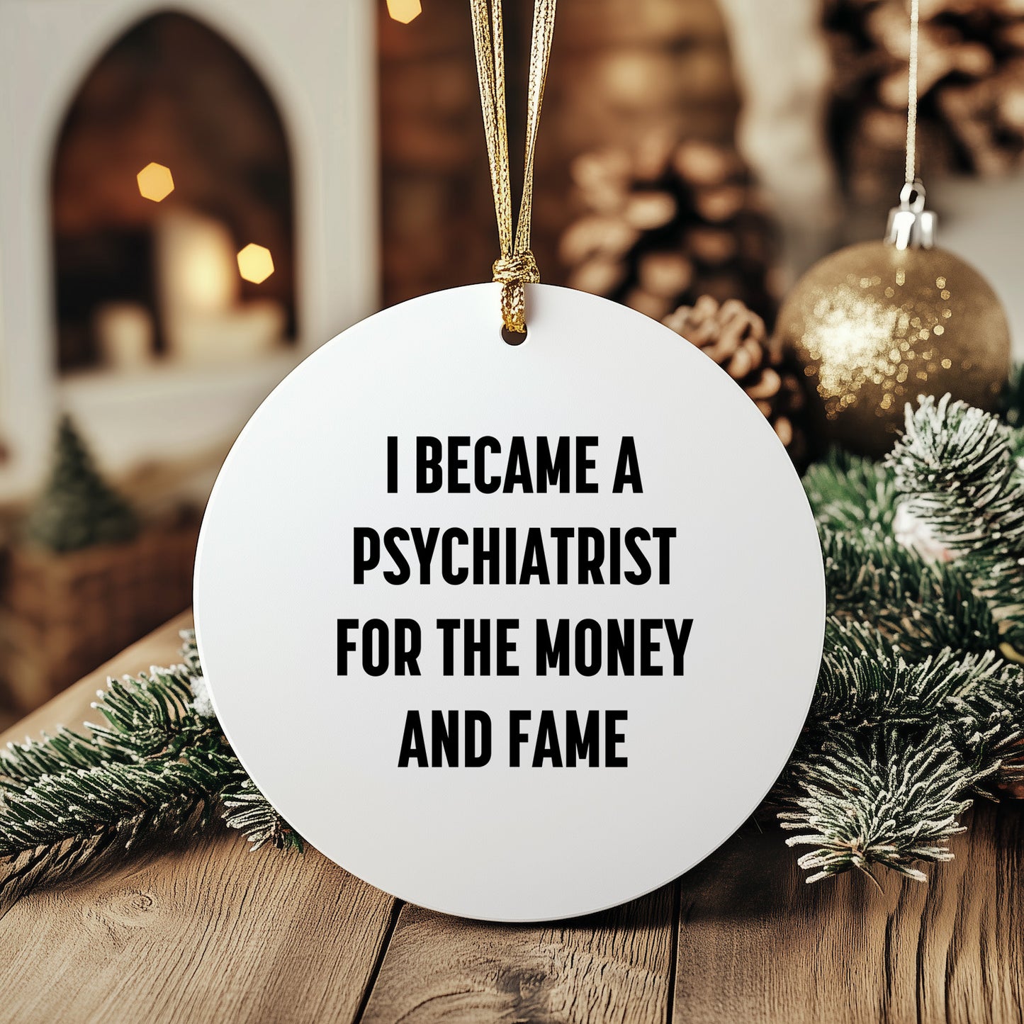Funny Psychiatrist Gifts for Men, Gifts from Family to Friends - I Became A Psychiatrist For The Money And Fame Circle Ornament, Christmas Unique Decorations