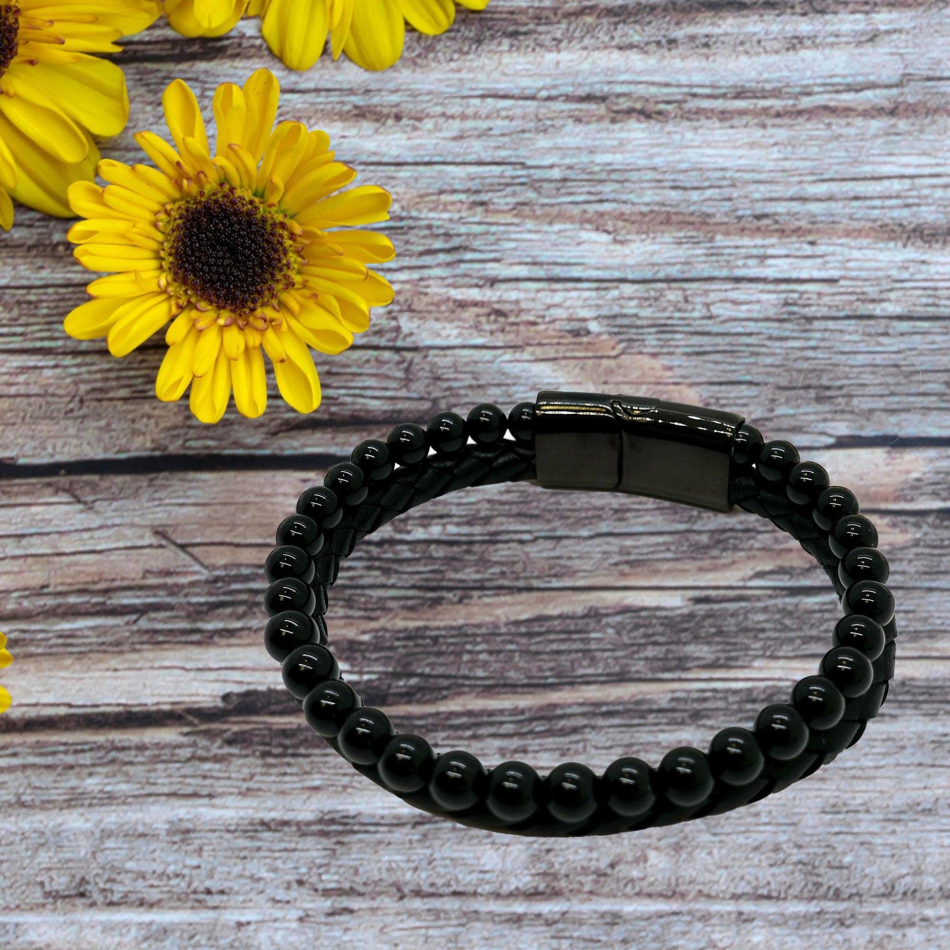 Granddaughter Black Braided Leather Stone  Bracelet, Remember, You Will Never Lose. You Will Either Win or Learn, Birthday, or Christmas - Mallard Moon Gift Shop