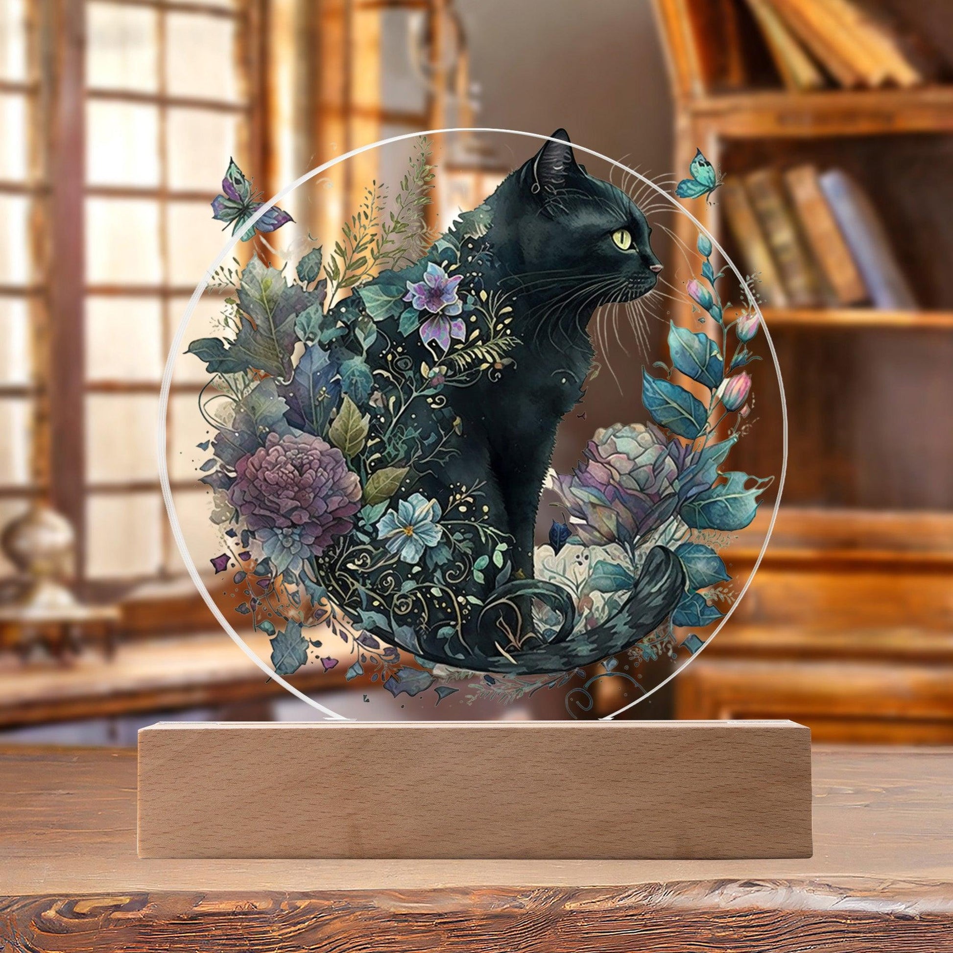 Glowing Eyes at Midnight: Halloween Cat Acrylic Plaque - Mallard Moon Gift Shop