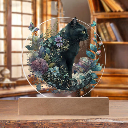 Glowing Eyes at Midnight: Halloween Cat Acrylic Plaque - Mallard Moon Gift Shop