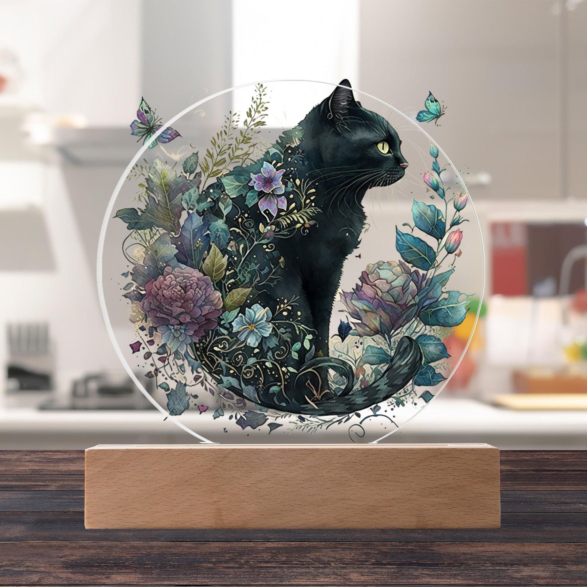 Glowing Eyes at Midnight: Halloween Cat Acrylic Plaque - Mallard Moon Gift Shop