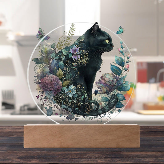 Glowing Eyes at Midnight: Halloween Cat Acrylic Plaque - Mallard Moon Gift Shop