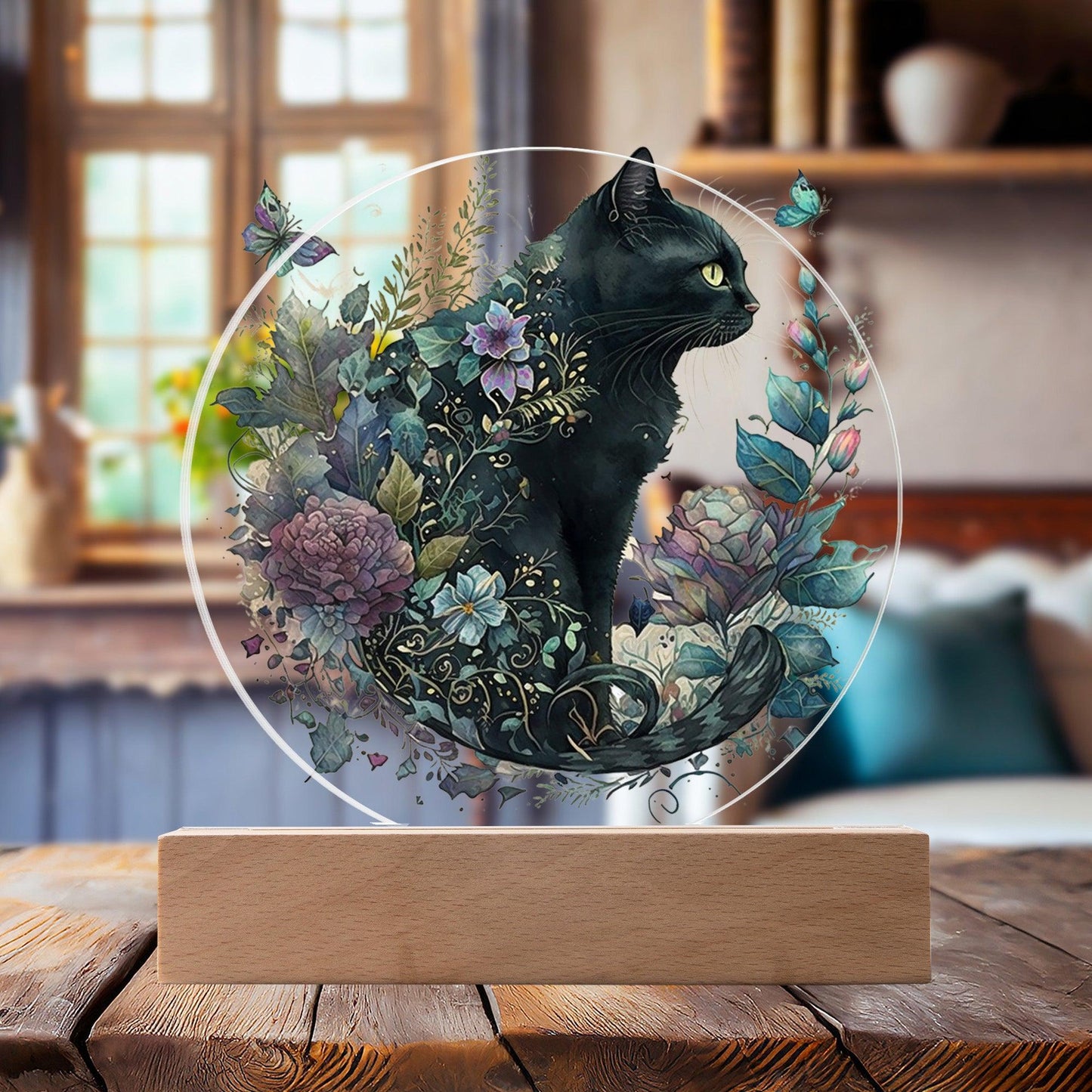 Glowing Eyes at Midnight: Halloween Cat Acrylic Plaque - Mallard Moon Gift Shop