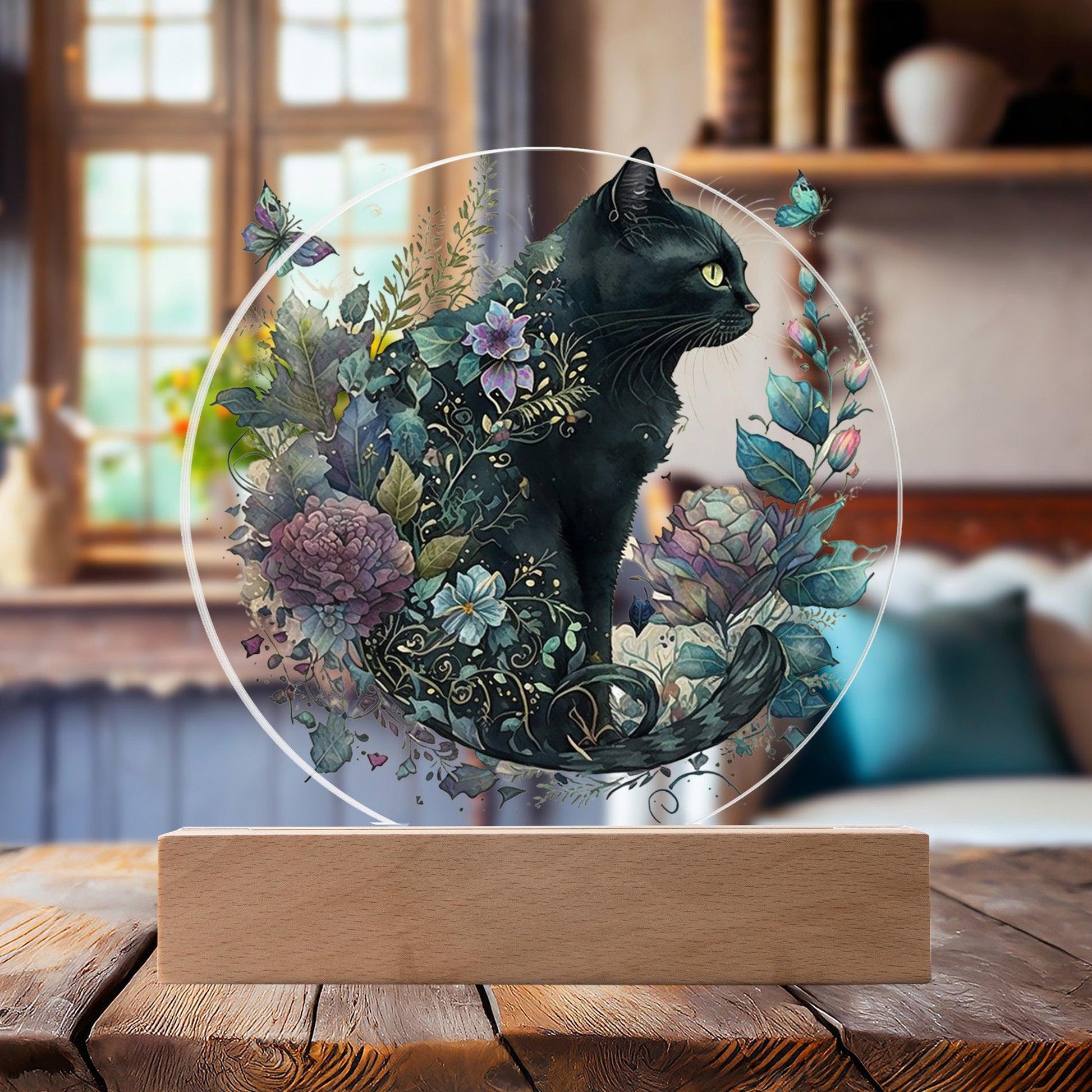 Glowing Eyes at Midnight: Halloween Cat Acrylic Plaque - Mallard Moon Gift Shop