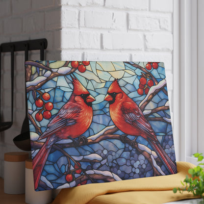 Cardinal Stained-Glass Glass Cutting Board — Decorative Holiday Kitchen Trivet