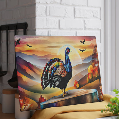 Glass Cutting Board — Colorful Turkey Sunset Kitchen Cutting Board, Autumn Farmhouse Décor