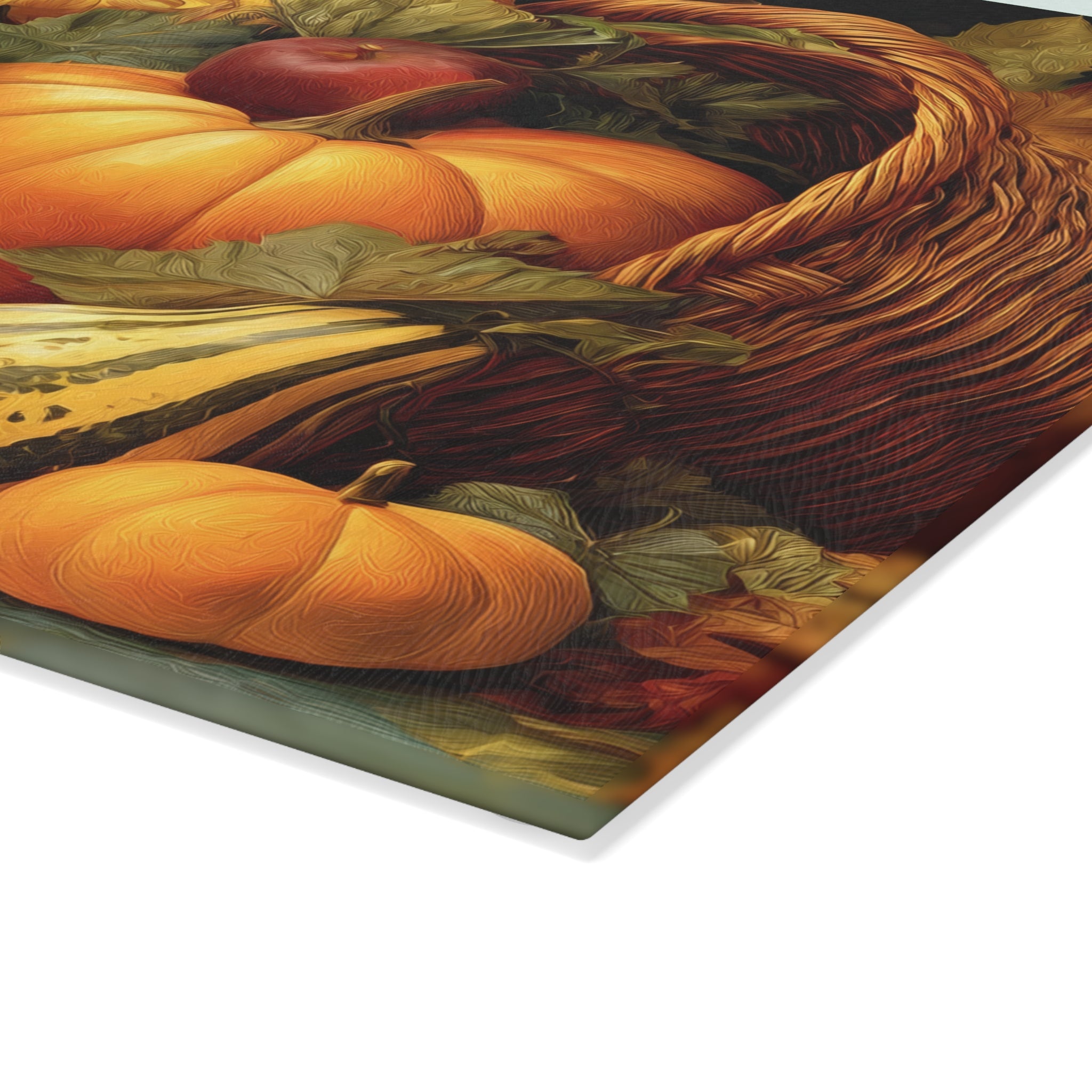 Autumn Harvest Glass Cutting Board — Cornucopia Pumpkins & Fall Fruit Kitchen Decor