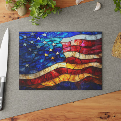 American Flag Glass Cutting Board — Stained-Glass Patriotic Kitchen Decor