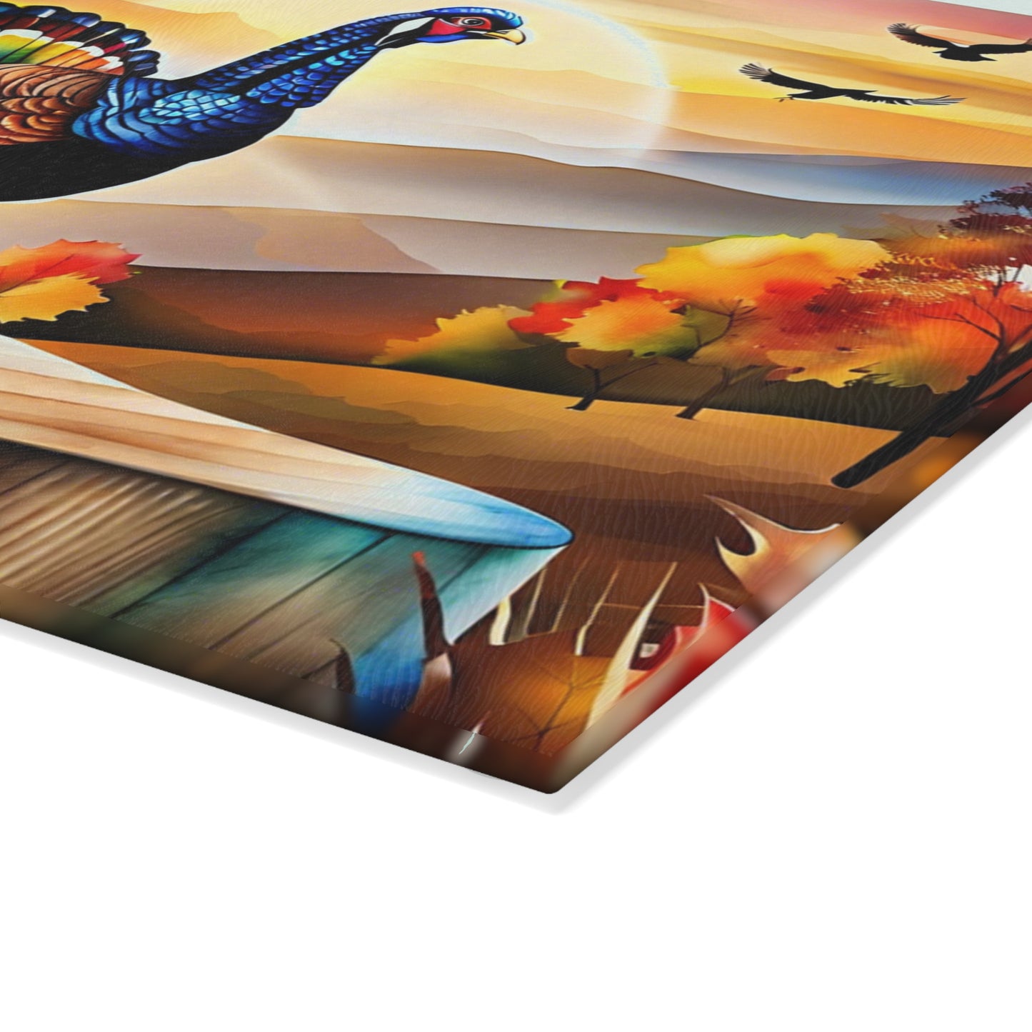 Glass Cutting Board — Colorful Turkey Sunset Kitchen Cutting Board, Autumn Farmhouse Décor