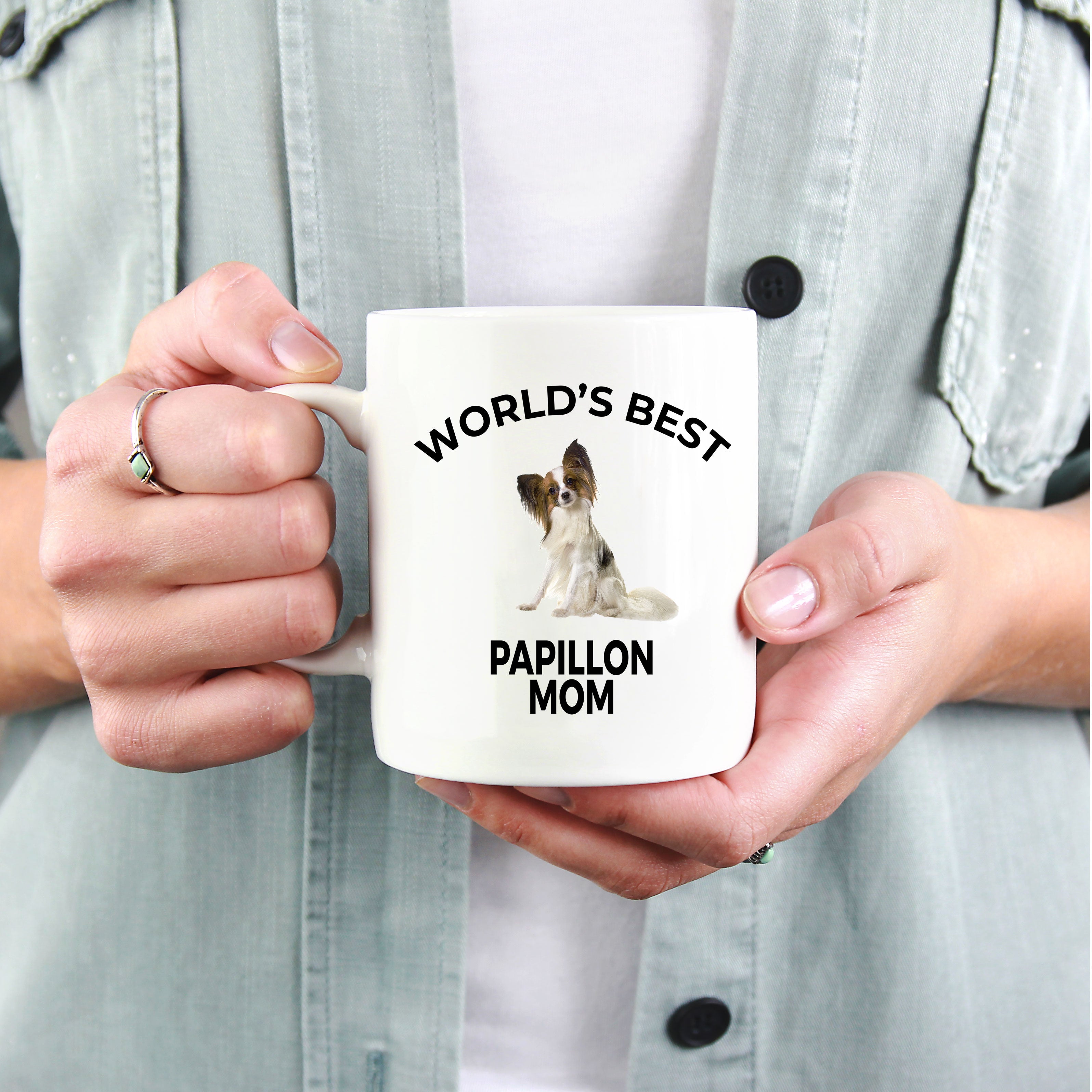 Spring Pet Products Papillon Dog Lover Gift World's Best Mom Birthday Mother's Day Present White Ceramic Coffee Mug - Mallard Moon Gift Shop