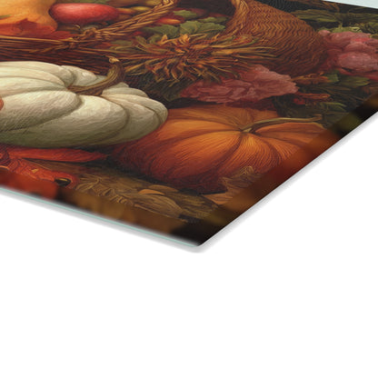 Autumn Harvest Glass Cutting Board — Thanksgiving Cornucopia Kitchen Decor