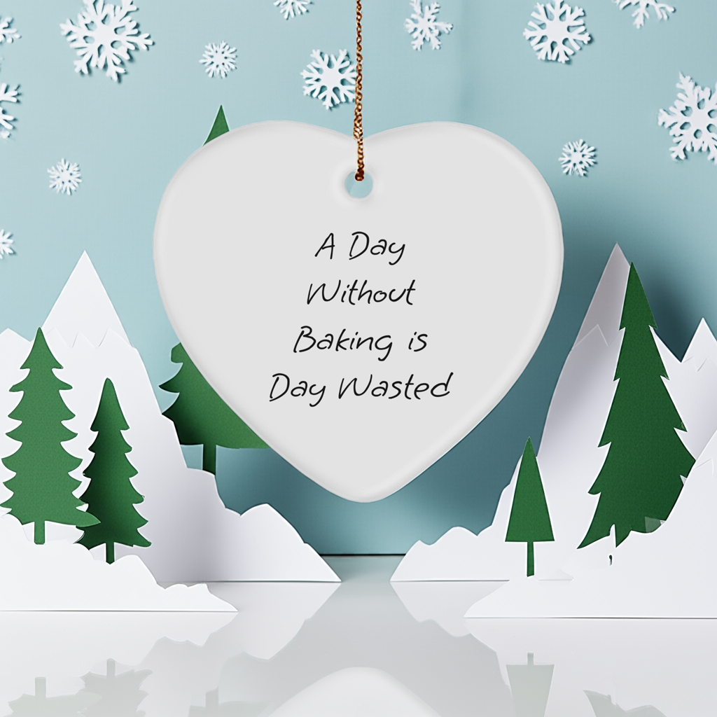 'A Day Without Baking Is Day Wasted' Funny Baking Heart Ornament for Christmas Unique Gifts