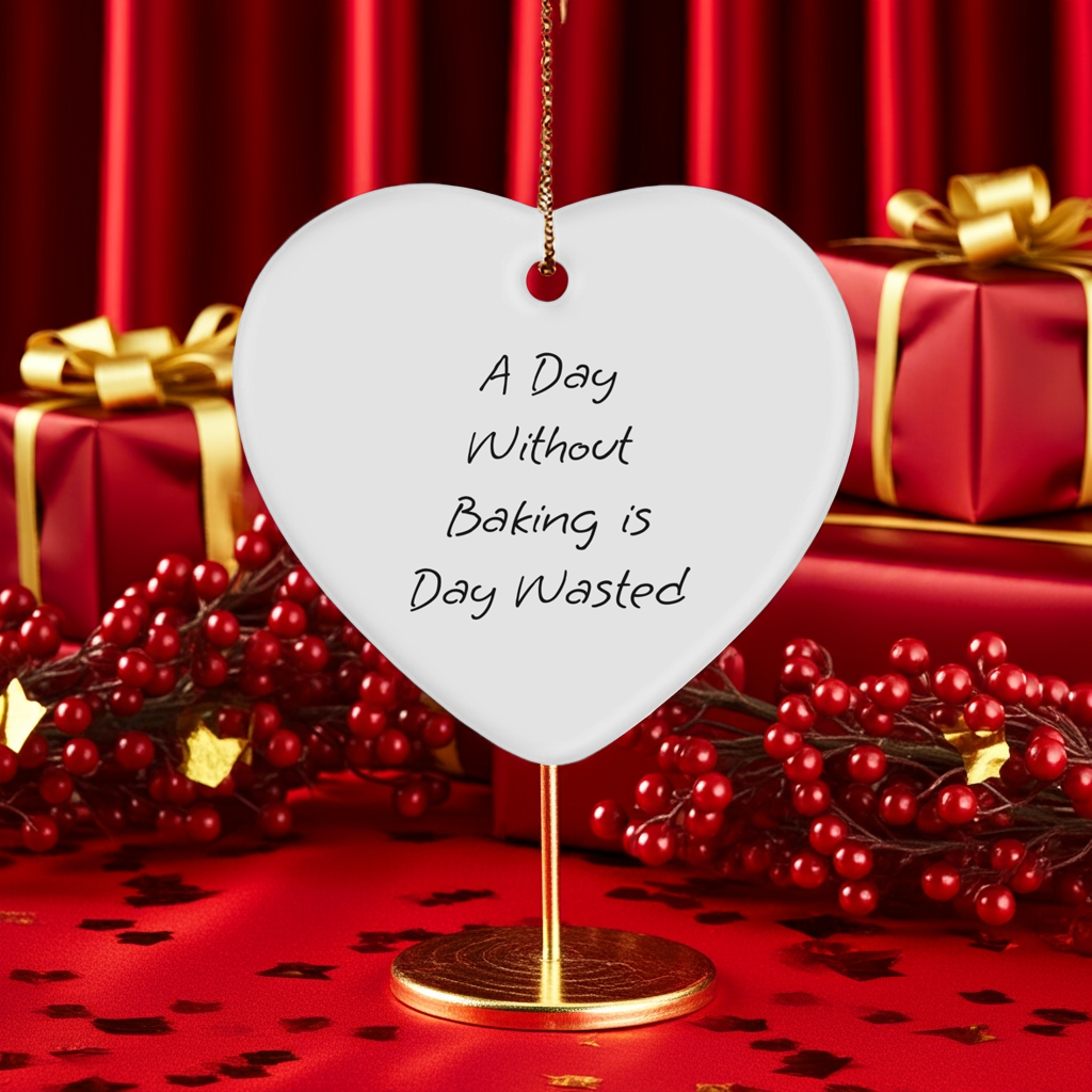 'A Day Without Baking Is Day Wasted' Funny Baking Heart Ornament for Christmas Unique Gifts