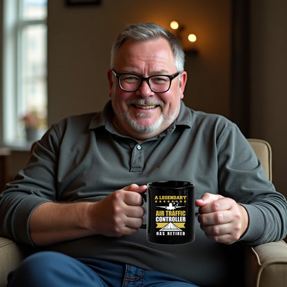 Legendary Air Traffic Controller Has Retired Black Ceramic Coffee Mug - Mallard Moon Gift Shop