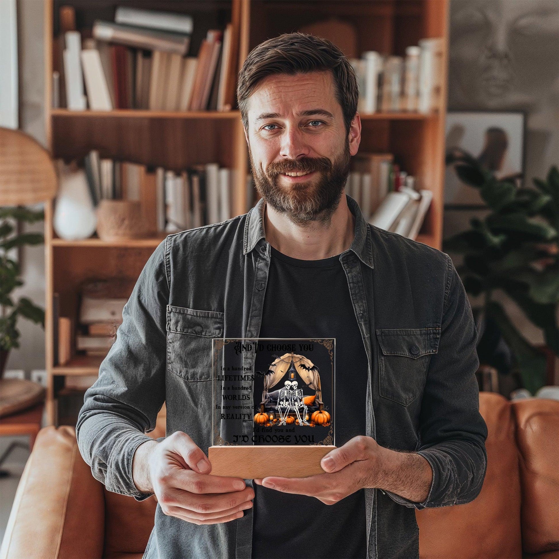 Halloween Decor - I Choose You Acrylic Square Plaque with LED Wooden Base - Mallard Moon Gift Shop