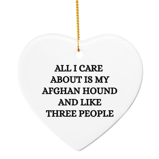 Afghan Hound Dog Lover Gifts from Friends to Family, Heart Ornament with Funny Quote, White Sturdy MDF, 3-Inch, Gold-Tone String, Christmas Unique Gift