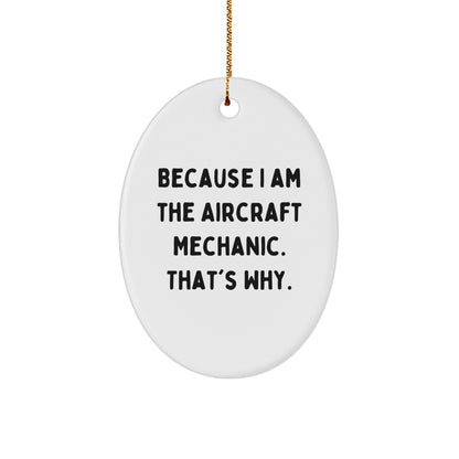 Aircraft Mechanic Gifts from Friends for Christmas Oval Ornament Quote Because I Am - Unique Presents for Men