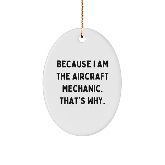 Aircraft Mechanic Gifts from Friends for Christmas Oval Ornament Quote Because I Am - Unique Presents for Men