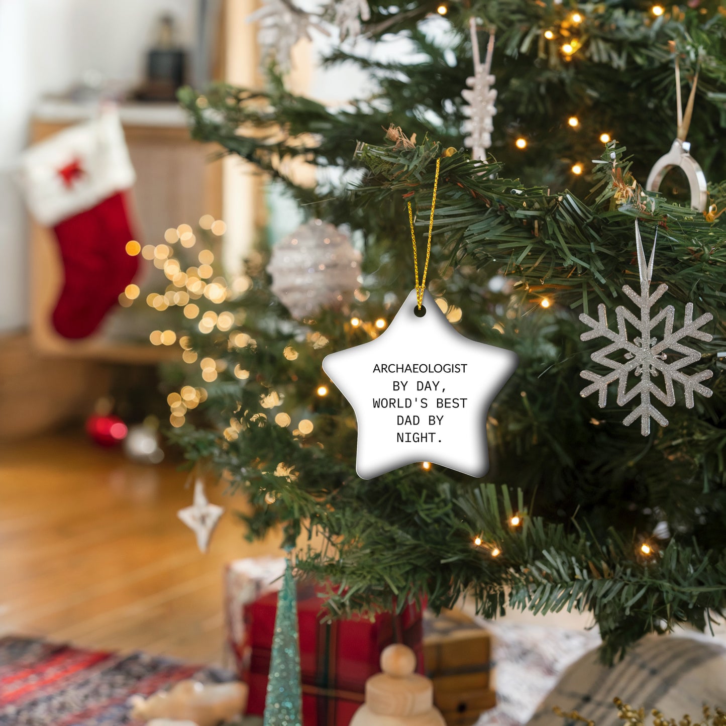 Archaeologist Gifts from Men, Funny Star Ornament for Christmas, 'Archaeologist By Day, World's Best Dad By Night.'