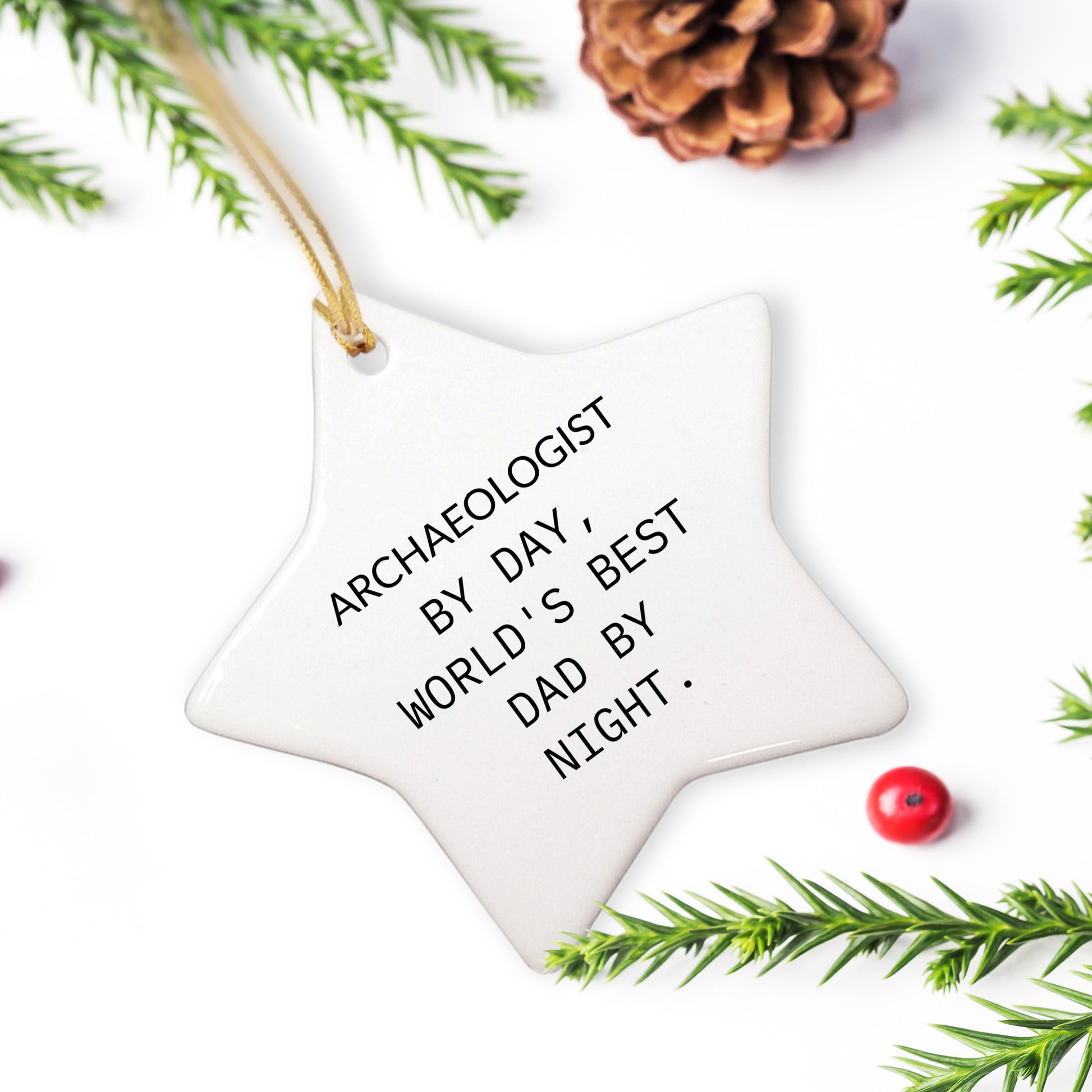 Archaeologist Gifts from Men, Funny Star Ornament for Christmas, 'Archaeologist By Day, World's Best Dad By Night.'