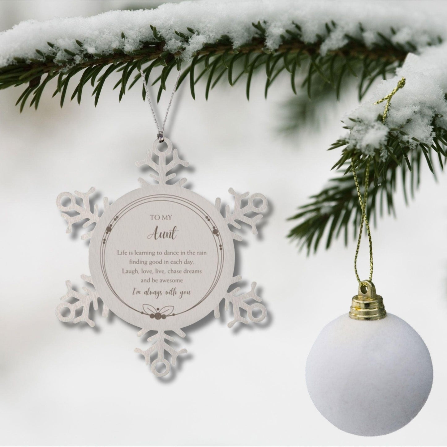 Aunt Christmas Snowflake Ornament Motivational Birthday Gifts - Life is learning to dance in the rain