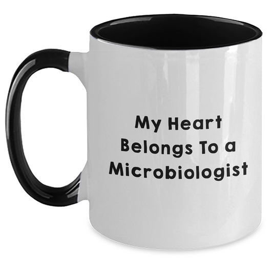 Funny Microbiologist Gifts from Friends for Graduation Unique Two Tone Coffee Mug My Heart Belongs To A Microbiologist - Main