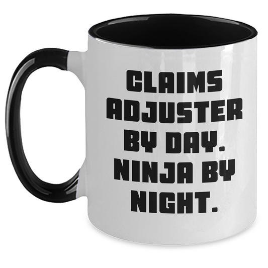 Funny Claims Adjuster Gifts for Mother's Day, Two Tone Coffee Mug - 'Claims Adjuster By Day. Ninja By Night.' - Main