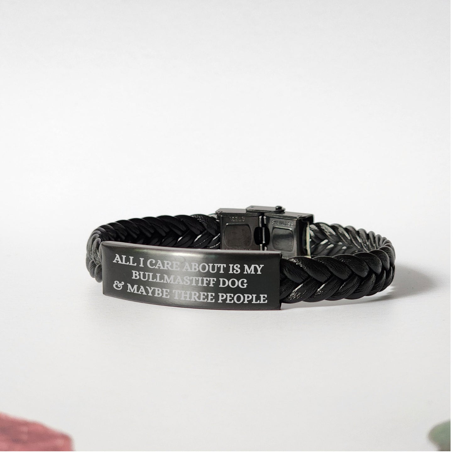 Braided Bullmastiff Dog Bracelet – “All I Care About Is My Bullmastiff Dog & Maybe Three People” – Interwoven Adjustable Cord Design - Mallard Moon Gift Shop