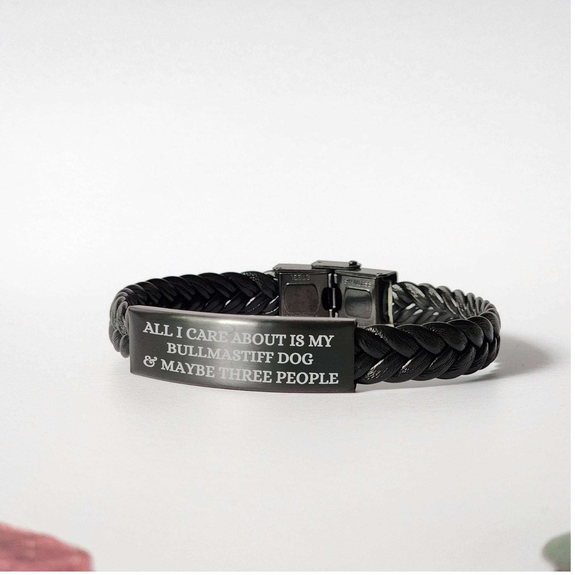 Braided Bullmastiff Dog Bracelet – “All I Care About Is My Bullmastiff Dog & Maybe Three People” – Interwoven Adjustable Cord Design - Mallard Moon Gift Shop