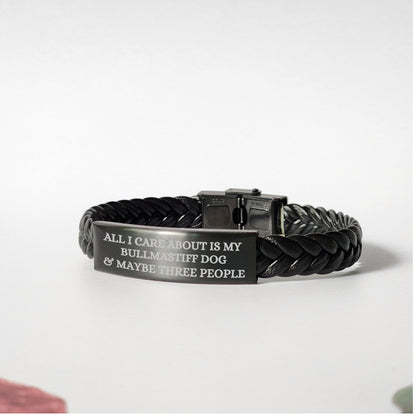 Braided Bullmastiff Dog Bracelet – “All I Care About Is My Bullmastiff Dog & Maybe Three People” – Interwoven Adjustable Cord Design - Mallard Moon Gift Shop
