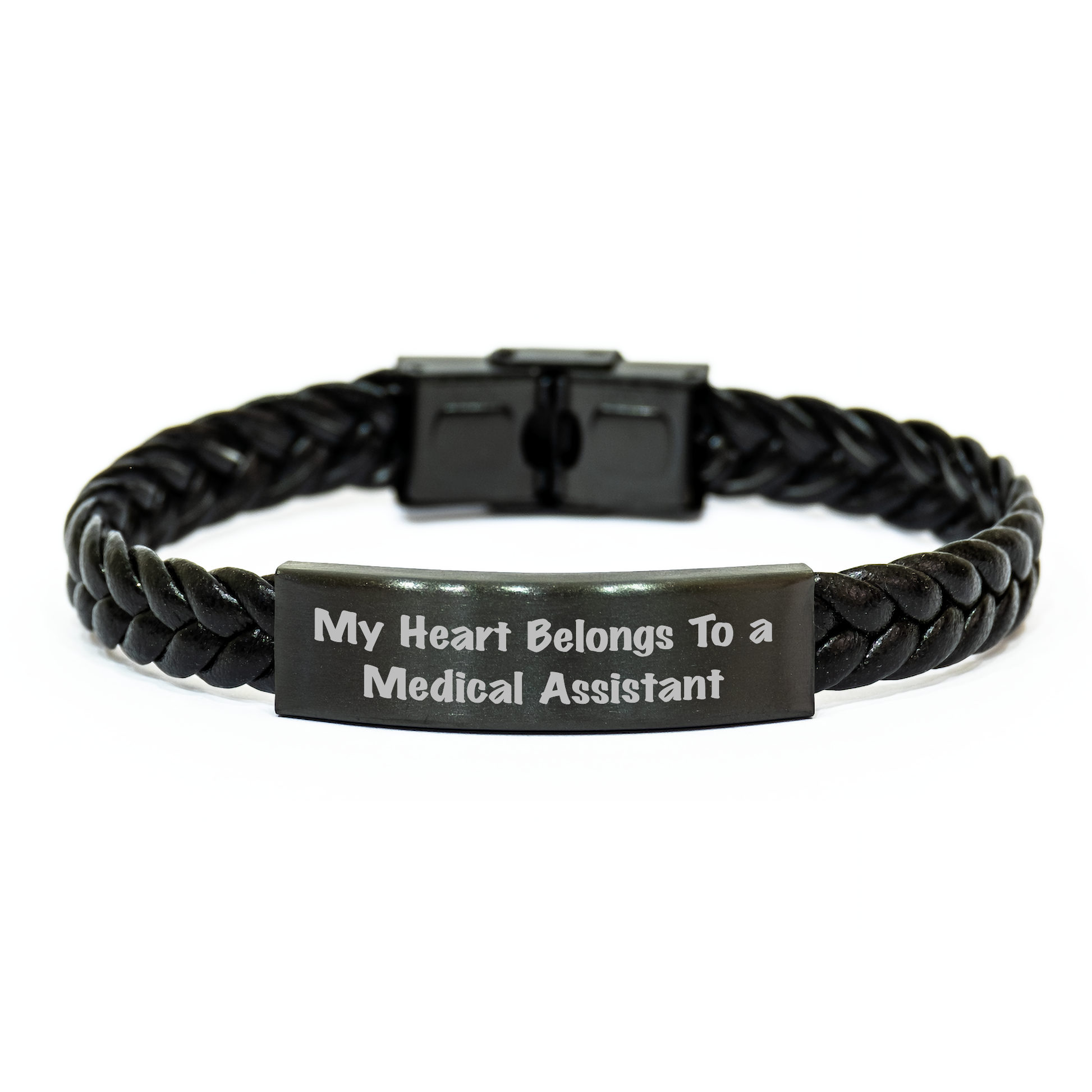 Funny Medical Assistant Gifts - Interlaced Leather Bracelet with Quote 'My Heart Belongs To A Medical Assistant' for Graduation, Gifts from Friends to Medical Assistants - Image 1