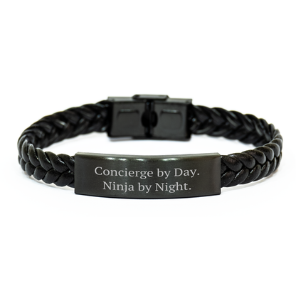 Concierge Gifts from Men - Funny Interlaced Leather Bracelet for Concierge By Day. Ninja By Night. - Mother's Day Unique Gifts - Image 1
