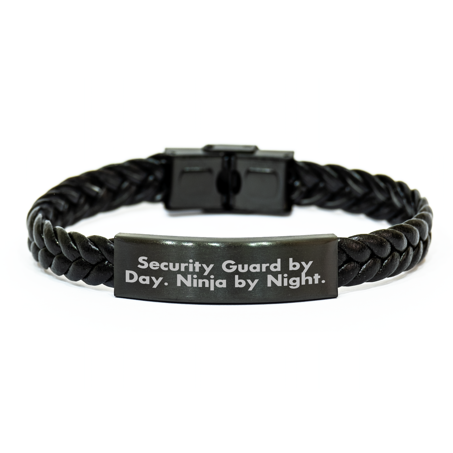 Security Guard Gifts from Friends, Men's Interlaced Leather Bracelet, 'Security Guard By Day. Ninja By Night.' Quote, Graduation Unique Gifts - Image 1