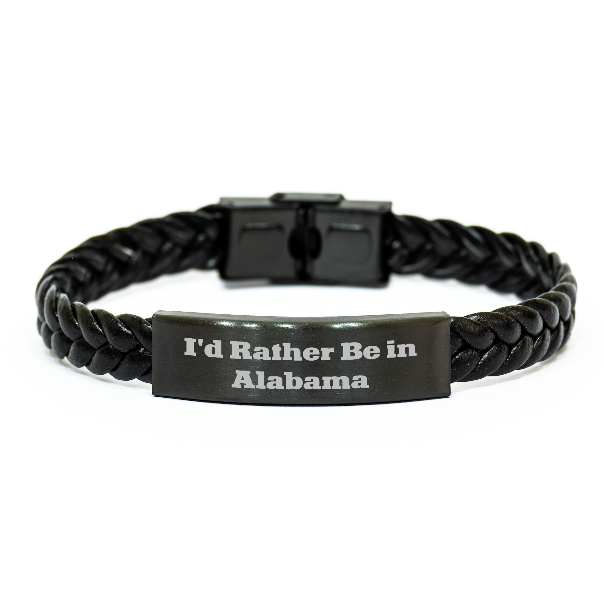 Funny Alabama Gifts for Men - I'd Rather Be In Alabama Interlaced Leather Bracelet, Unique Father's Day Unique Gifts from Friends, Family, Coworkers, or Men's Gifts for Alabama Lovers - Image 1