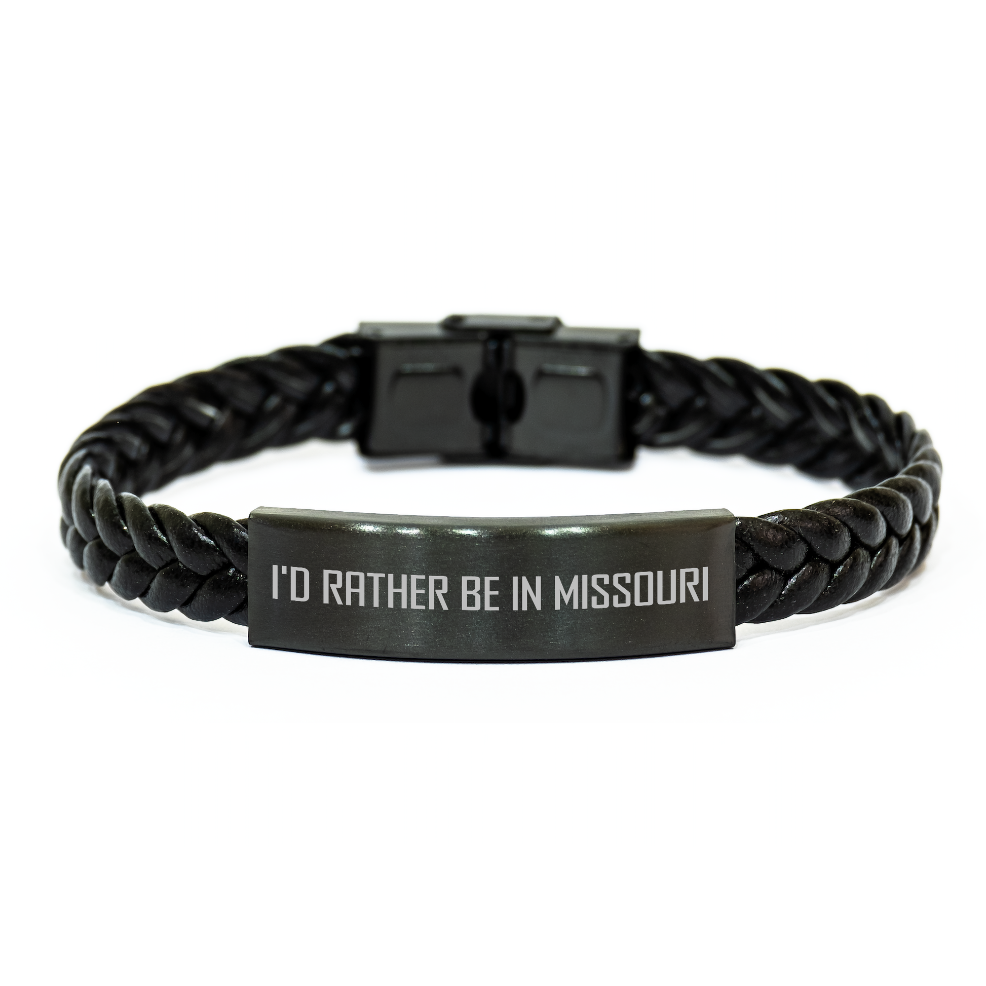 Funny Missourian Gifts, I'd Rather Be In Missouri Interlaced Leather Bracelet for Men, Unique Father's Day Unique Gifts from Family, Handmade with Love - Image 1