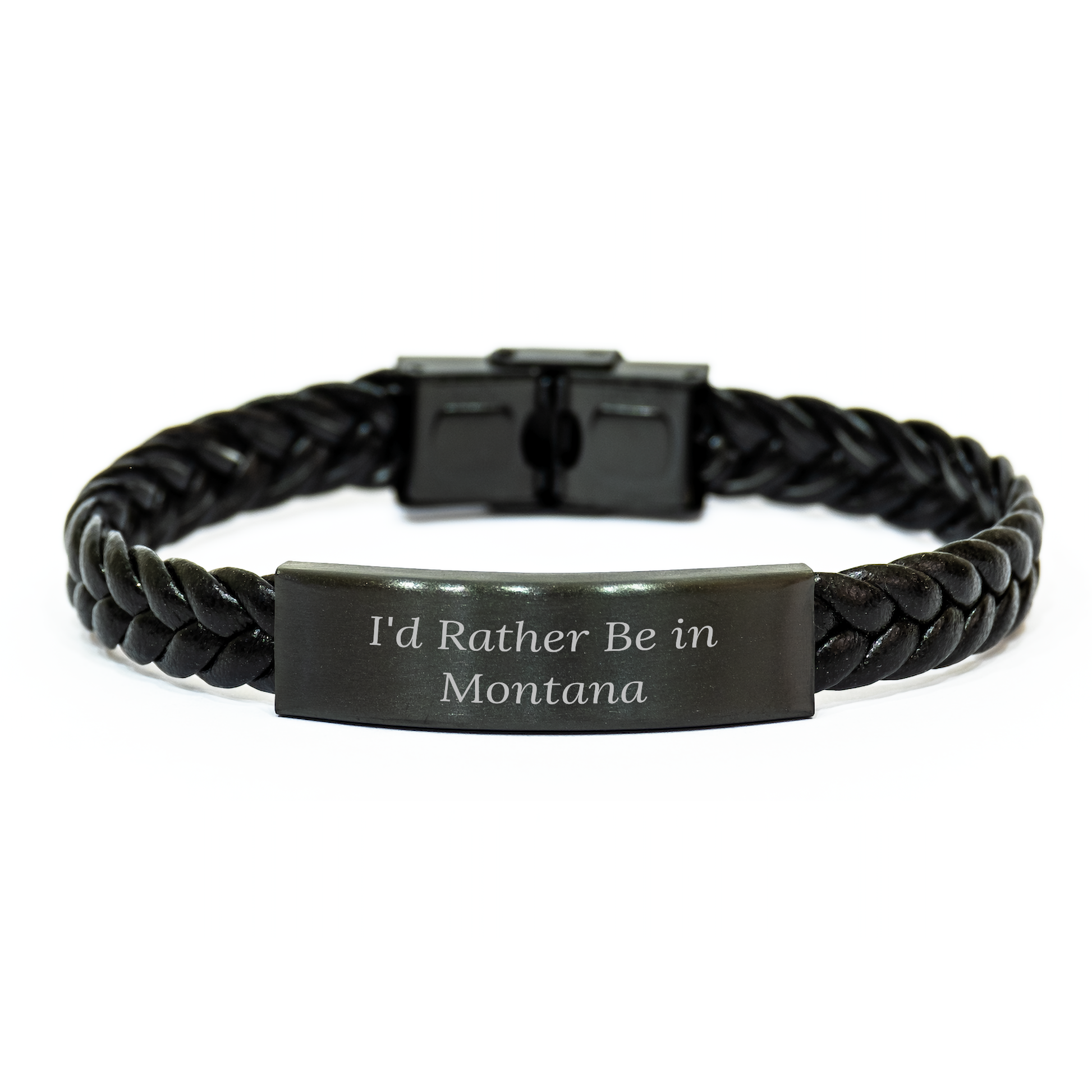 Funny Montana Gifts from Dad, 'I'd Rather Be In Montana' Interlaced Leather Bracelet for Men, Unique Father's Day Unique Gift for Him, Handcrafted with Engraved Stainless Steel - Image 1