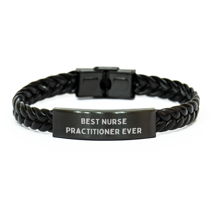 Best Nurse Practitioner Ever Interlaced Leather Bracelet Gifts from Men to Nurse Practitioner on Father's Day, Unique Gift for Nurse Practitioner, Inspirational Quote, Leather and Stainless Steel - Image 1