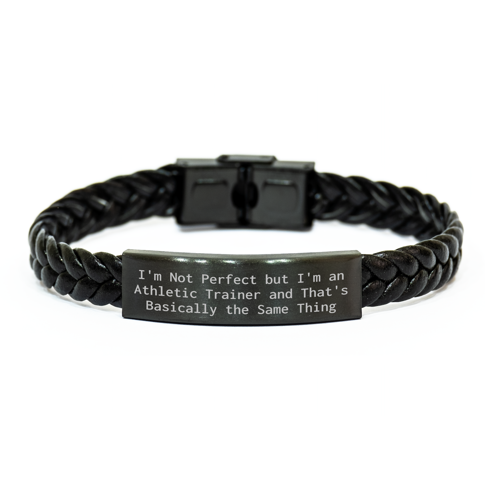 Athletic Trainer Gift, Interlaced Leather Bracelet, Mother's Day, Not Perfect But I'm An Athletic Trainer, Funny Quote - Image 1