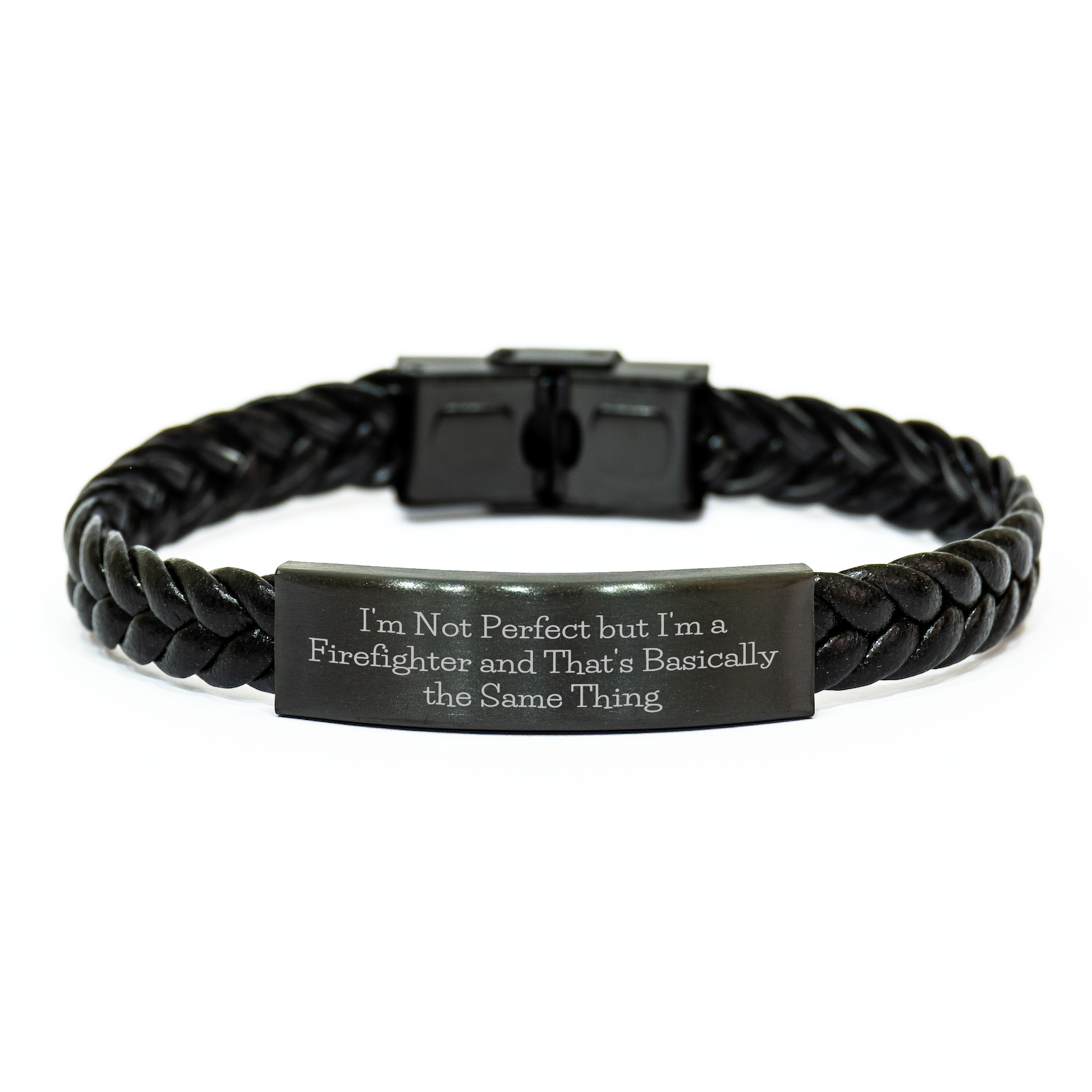 Firefighter Humor Interlaced Leather Bracelet Gifts from Men for Father's Day, I'm Not Perfect But I'm A Firefighter And That's Basically The Same Thing - Image 1