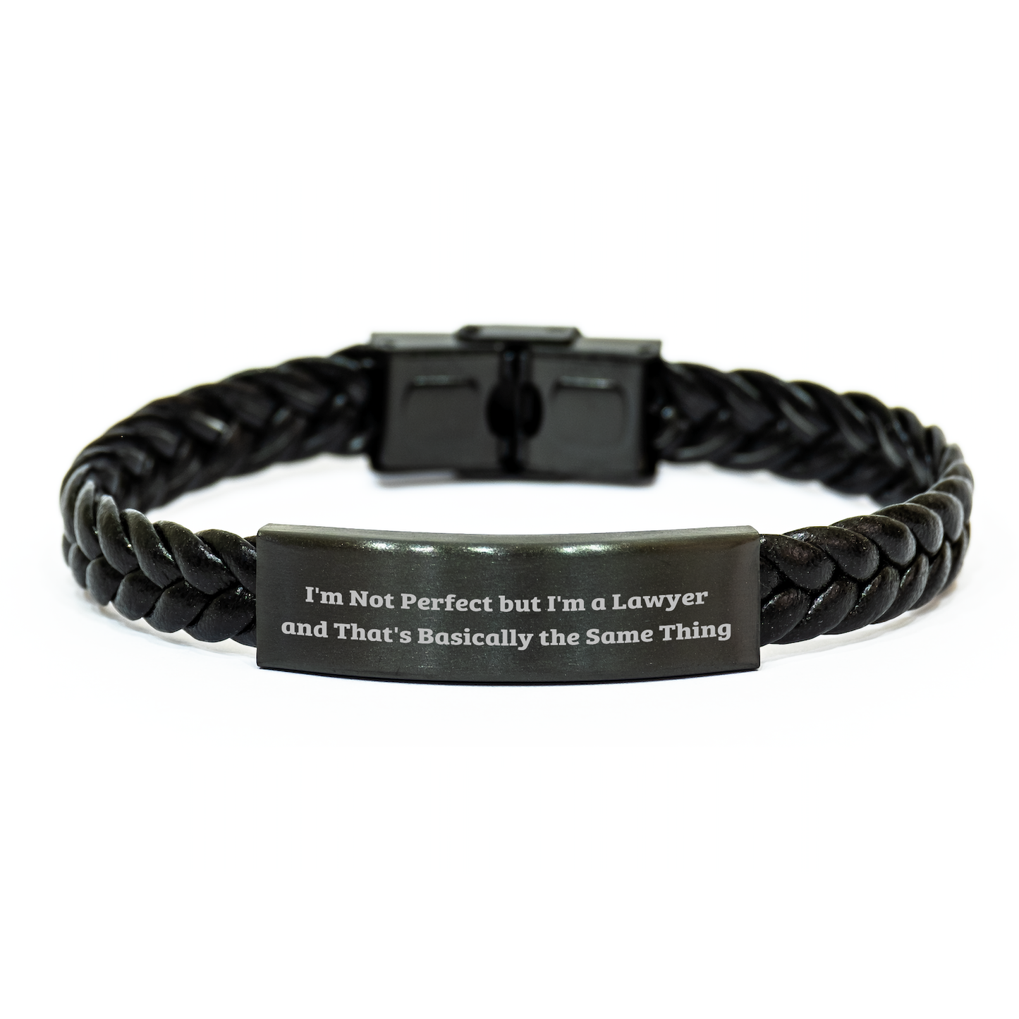 Funny Lawyer Gifts - I'm Not Perfect, But I'm a Lawyer and That's Basically the Same Thing - Interlaced Leather Bracelet for Dad, Men, or Friends - Image 1
