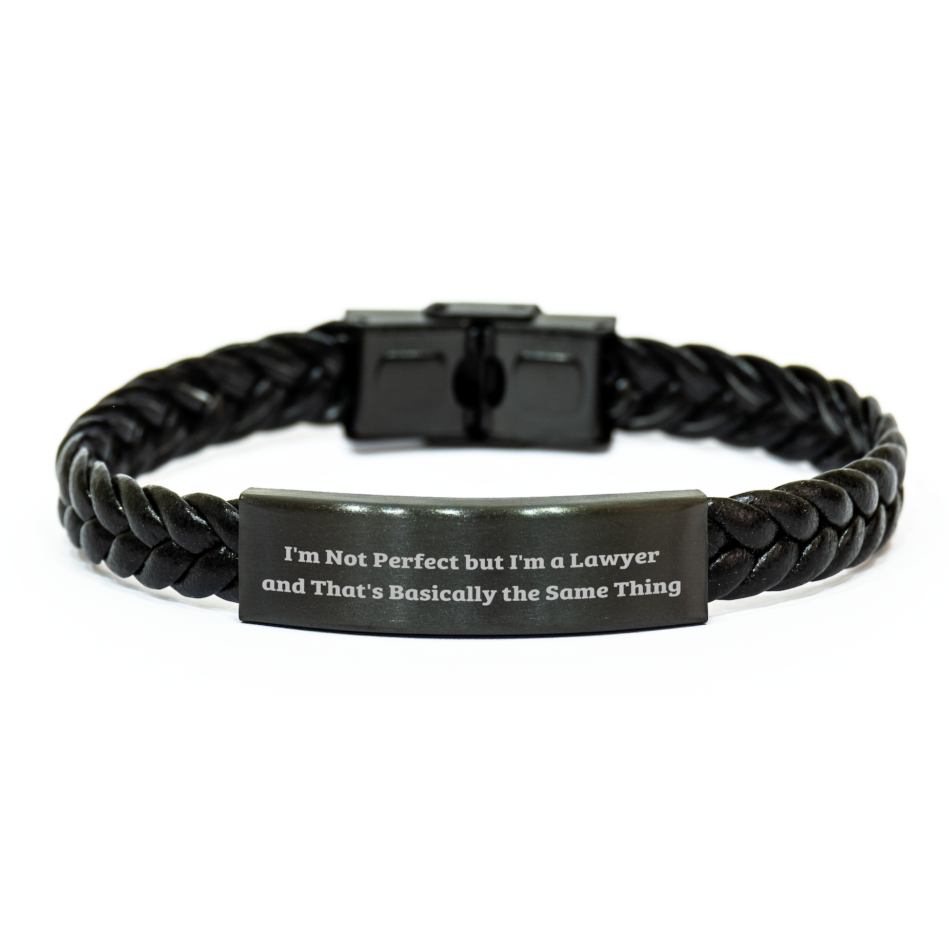 Funny Lawyer Gifts - I'm Not Perfect, But I'm a Lawyer and That's Basically the Same Thing - Interlaced Leather Bracelet for Dad, Men, or Friends - Image 1