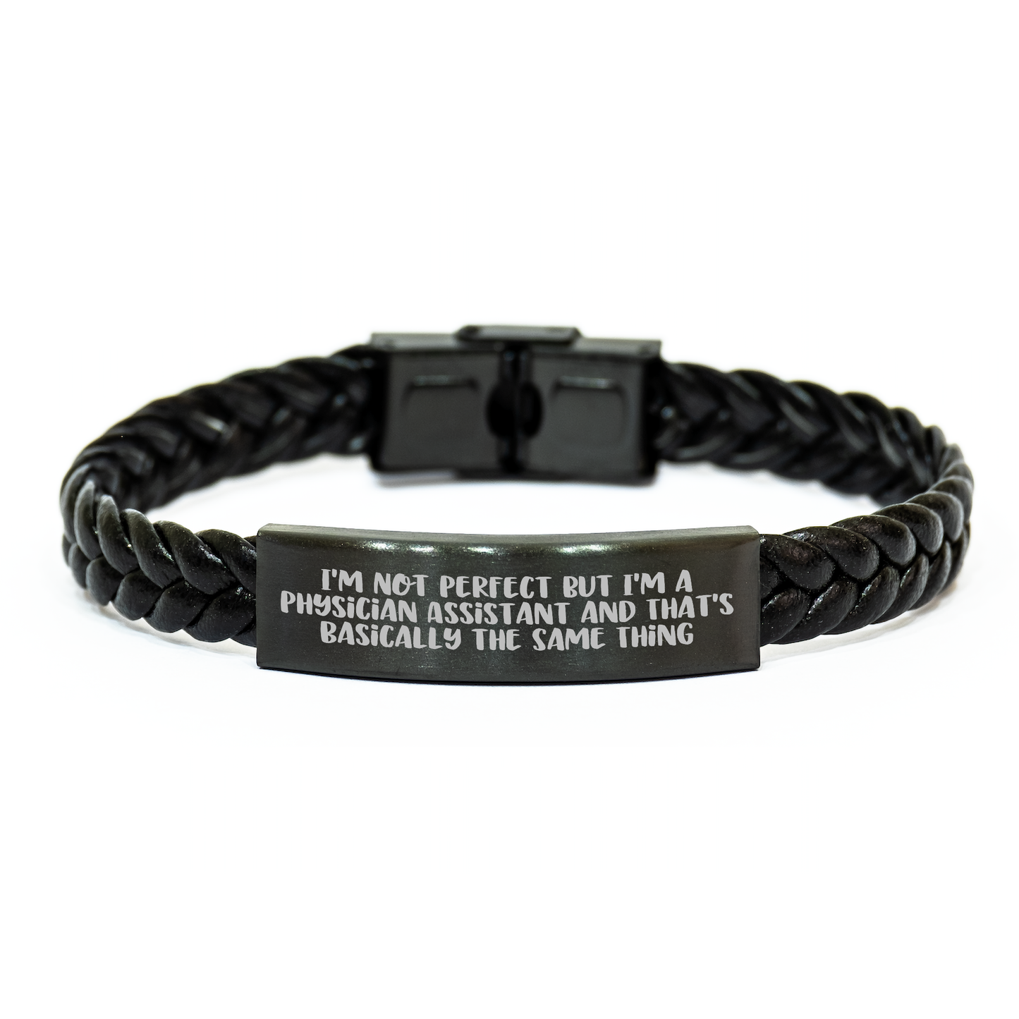 Funny Physician Assistant Gifts Interlaced Leather Bracelet for Dad 'I'm Not Perfect But I'm A Physician Assistant' - Image 1