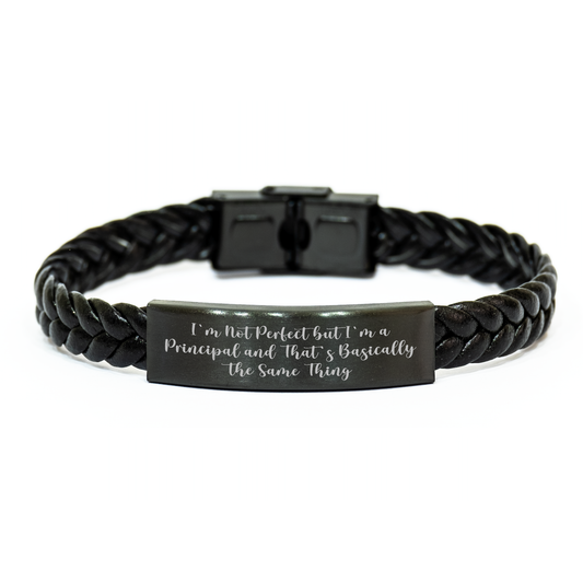 Funny Principal Gifts, 'I'm Not Perfect But I'm A Principal And That's Basically The Same Thing' Interlaced Leather Bracelet for Men, Unique Graduation Gifts from Family, Coworkers, Friends - Image 1