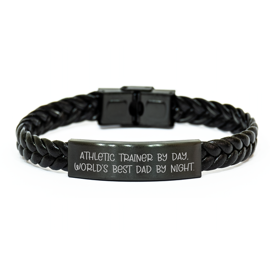 Athletic Trainer Gifts from Dad - Funny Quote Interlaced Leather Bracelet for Men, Gifts for Athletic Trainers, Graduation Unique Gifts - Image 1