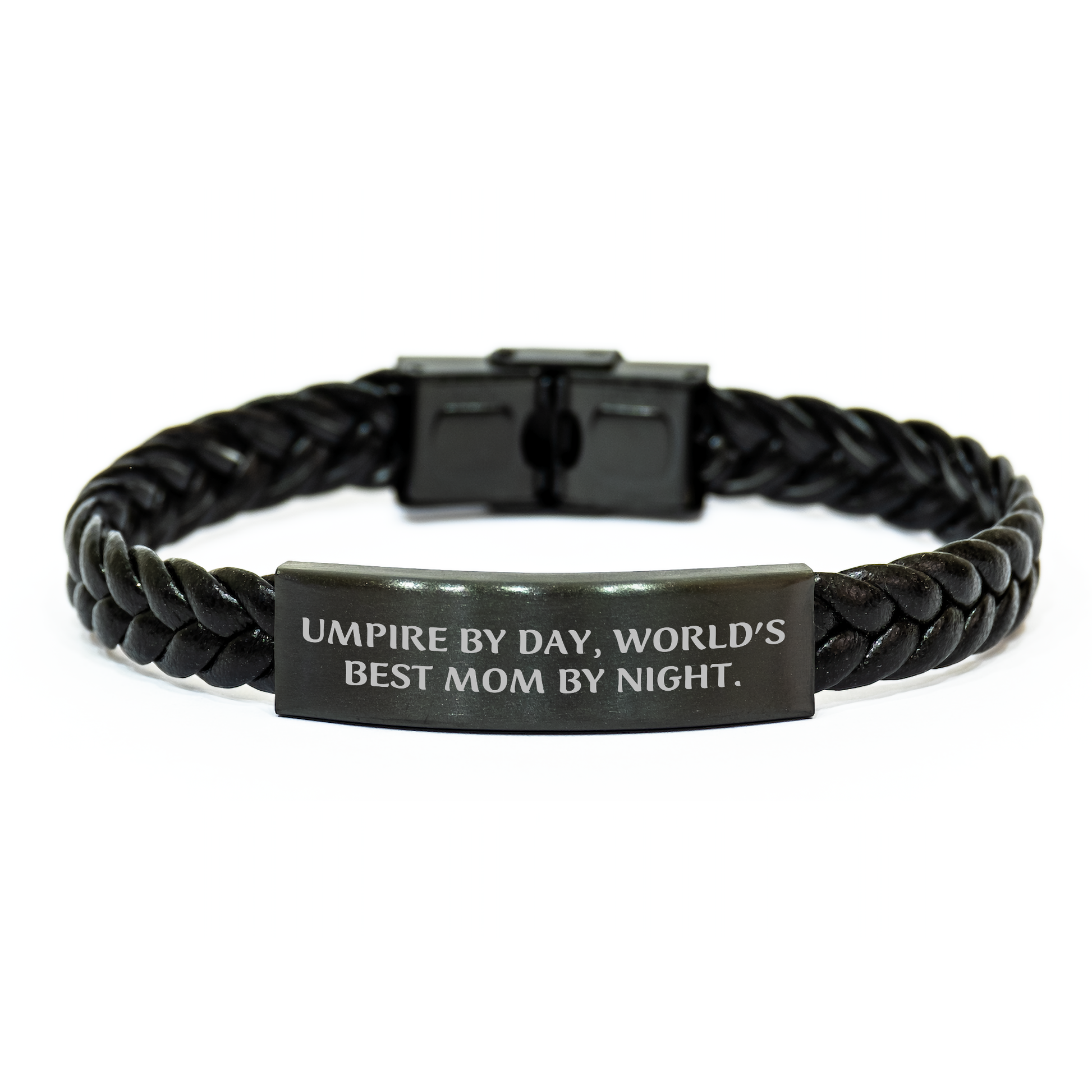 Umpire By Day, World's Best Dad By Night Interlaced Leather Bracelet Gifts for Dad on Father's Day, Funny Quote, Unique Men's Jewelry - Image 1