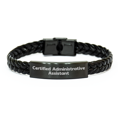 Funny Quote Certified Administrative Assistant Gifts Interlaced Leather Bracelet for Men, Unique Father's Day Present from Friends, Coworkers, or Family, 'You're the Mac to My Cheese' - Image 1