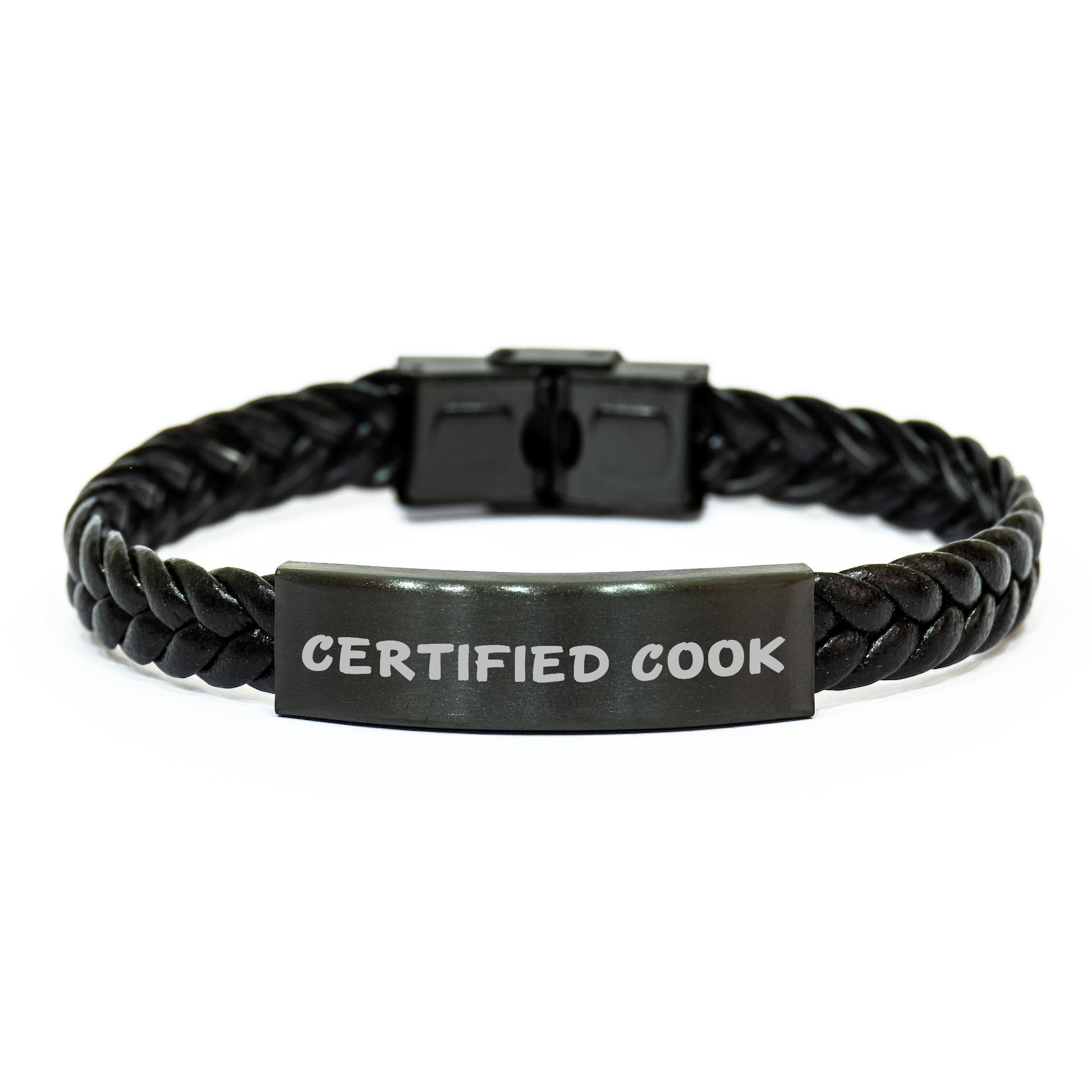Funny Cook Gifts from Men to Cooks - Interlaced Leather Bracelet for Father's Day, Gifts for Cooks, Engraved Stainless Steel - Image 1
